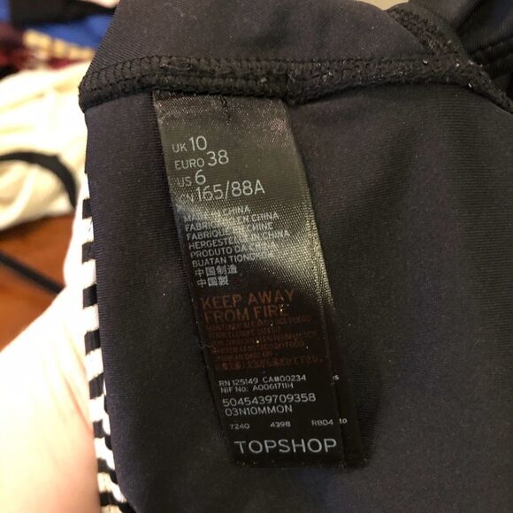 Topshop Swimsuit Womens 6 Black Striped Crossback Monochrome V Neck - Picture 6 of 6